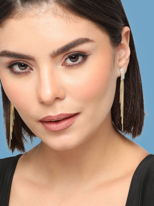 GOLD PLATED PARTY DESIGNER STONE DROP EARRING FOR WOMEN