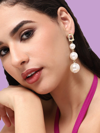 GOLD PLATED PARTY PEARLS DROP EARRING FOR WOMEN