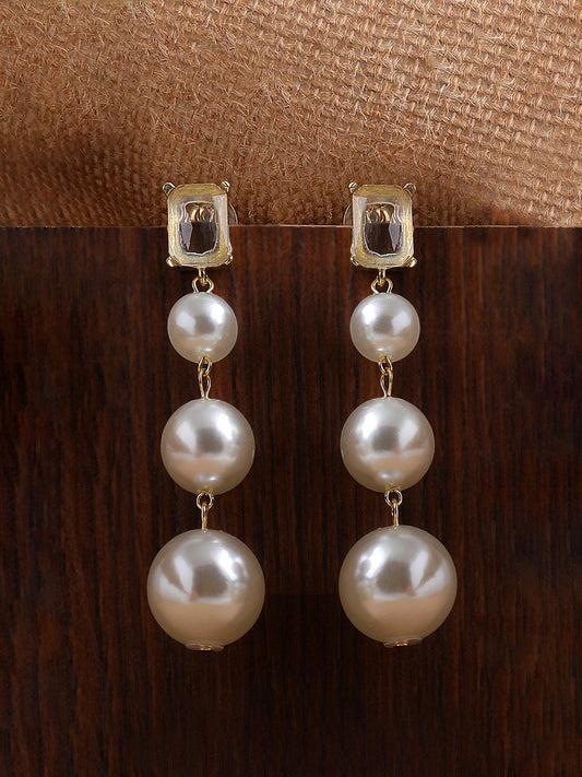 GOLD PLATED PARTY PEARLS DROP EARRING FOR WOMEN