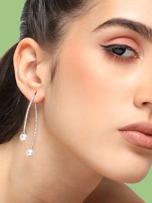 SILVER PLATED PARTY PEARLS DROP EARRING FOR WOMEN