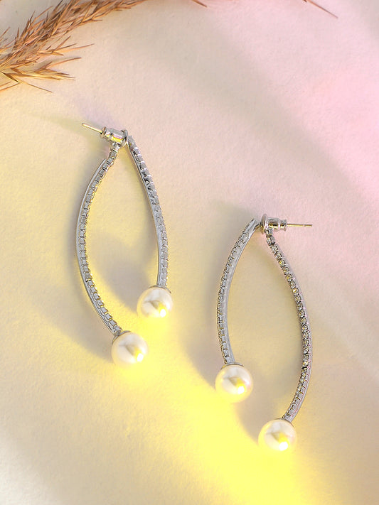 SILVER PLATED PARTY PEARLS DROP EARRING FOR WOMEN