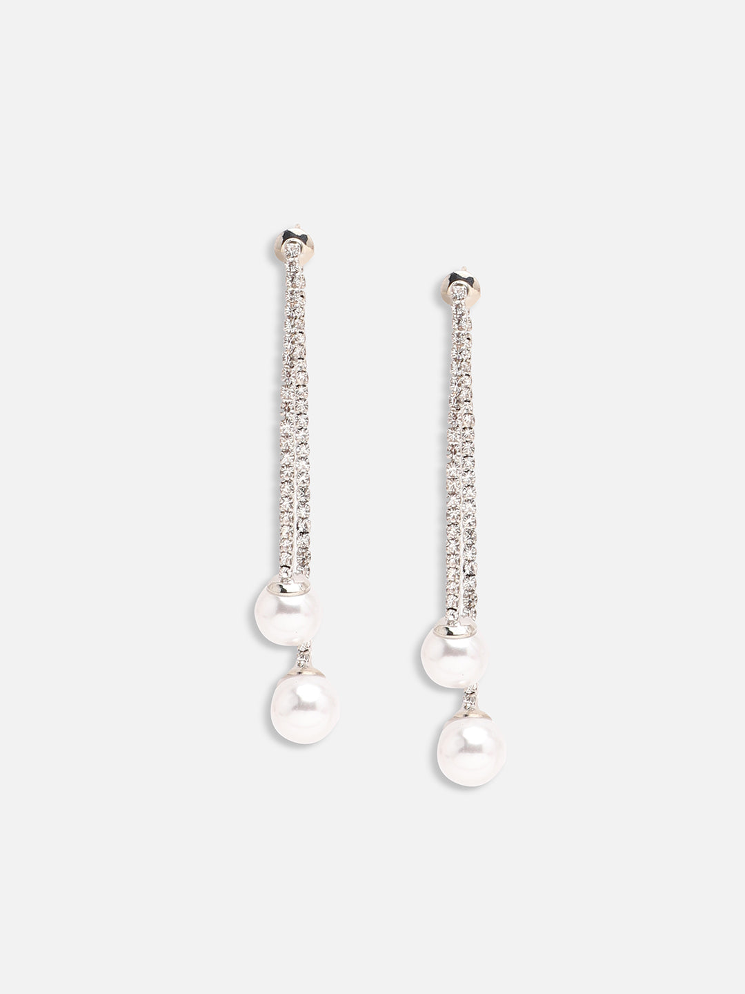 SILVER PLATED PARTY PEARLS DROP EARRING FOR WOMEN