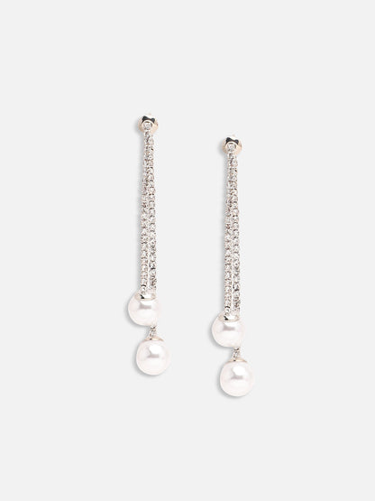 SILVER PLATED PARTY PEARLS DROP EARRING FOR WOMEN