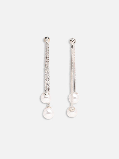 SILVER PLATED PARTY PEARLS DROP EARRING FOR WOMEN