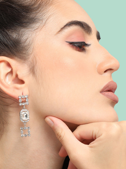 GOLD PLATED PARTY DESIGNER STONE DROP EARRING FOR WOMEN