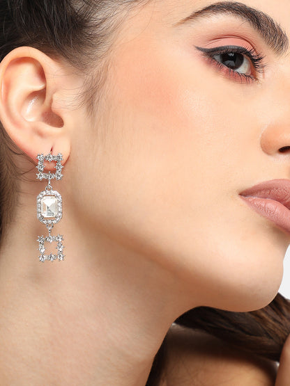 GOLD PLATED PARTY DESIGNER STONE DROP EARRING FOR WOMEN