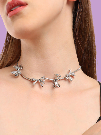 SILVER PLATED PARTY DESIGNER STONE NECKLACE FOR WOMEN