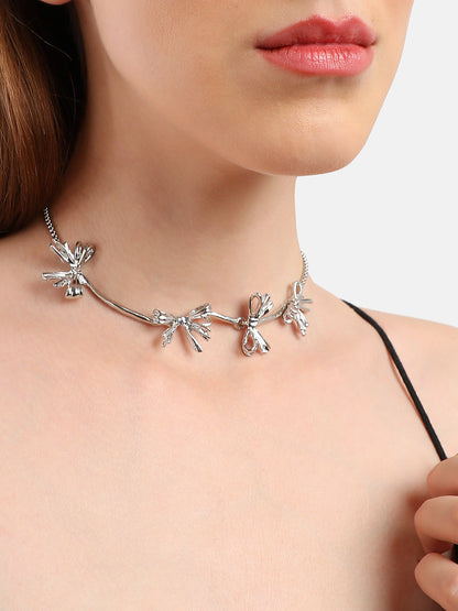 SILVER PLATED PARTY DESIGNER STONE NECKLACE FOR WOMEN