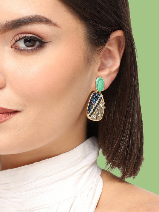 GOLD PLATED PARTY DESIGNER STONE DROP EARRING FOR WOMEN