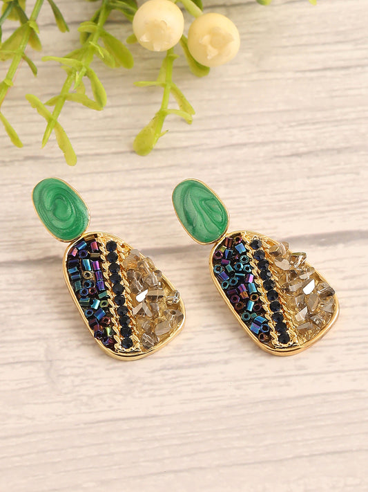 GOLD PLATED PARTY DESIGNER STONE DROP EARRING FOR WOMEN
