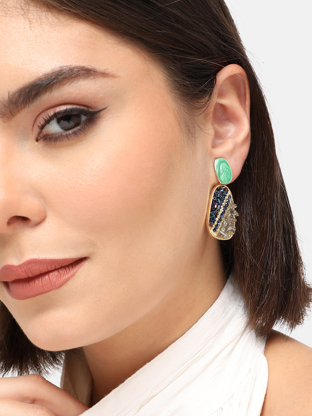 GOLD PLATED PARTY DESIGNER STONE DROP EARRING FOR WOMEN