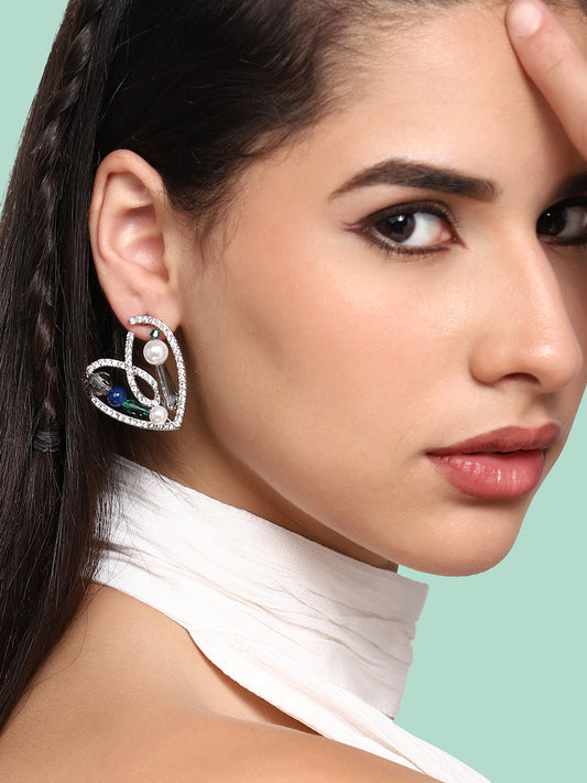 SILVER PLATED PARTY DESIGNER STONE STUD FOR WOMEN