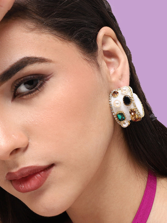 GOLD PLATED PARTY DESIGNER STONE HOOP EARRING FOR WOMEN