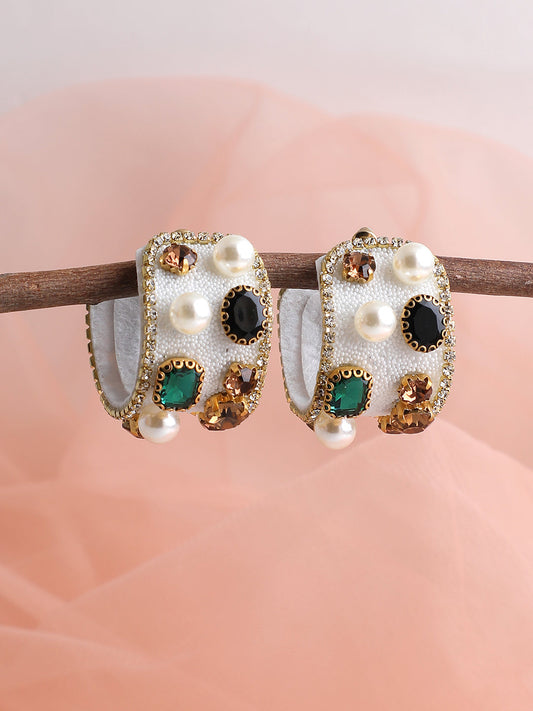 GOLD PLATED PARTY DESIGNER STONE HOOP EARRING FOR WOMEN