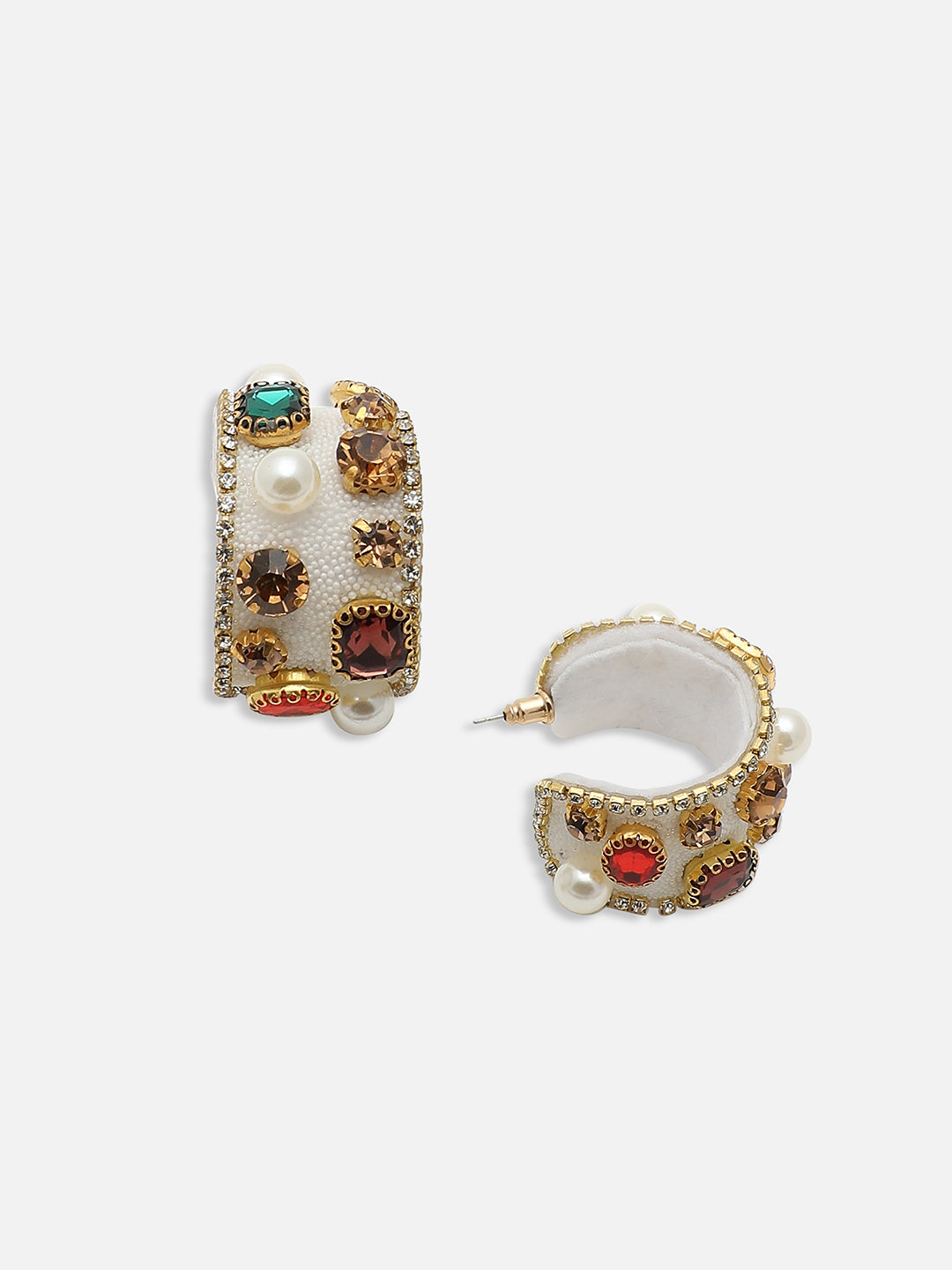 GOLD PLATED PARTY DESIGNER STONE HOOP EARRING FOR WOMEN