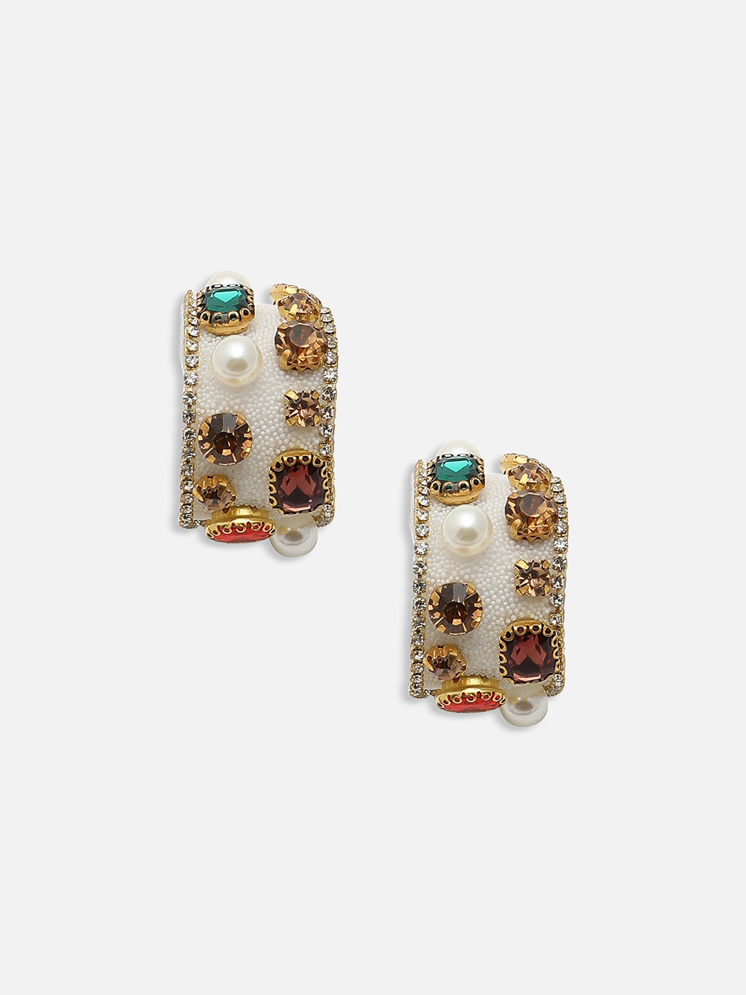 GOLD PLATED PARTY DESIGNER STONE HOOP EARRING FOR WOMEN