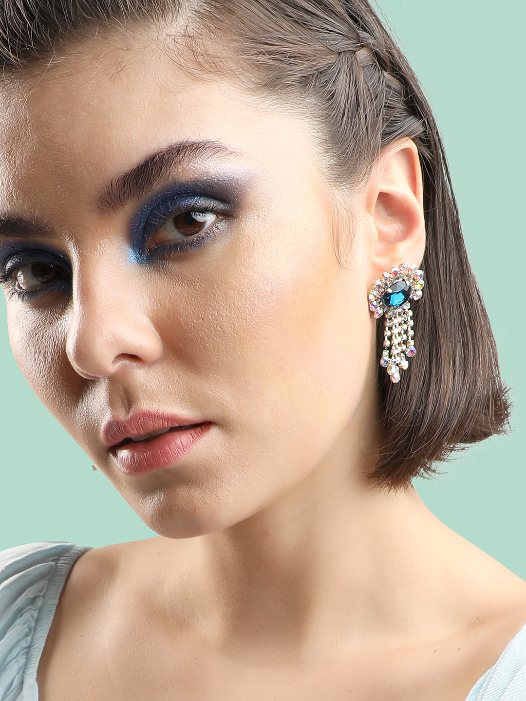 GOLD PLATED PARTY DESIGNER STONE DROP EARRING FOR WOMEN