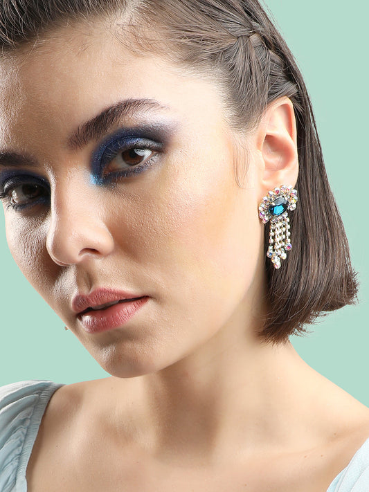 GOLD PLATED PARTY DESIGNER STONE DROP EARRING FOR WOMEN