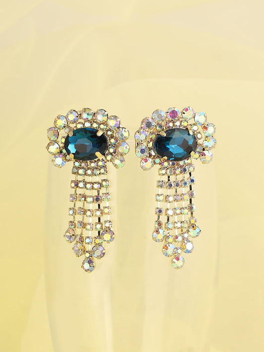 GOLD PLATED PARTY DESIGNER STONE DROP EARRING FOR WOMEN