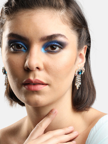GOLD PLATED PARTY DESIGNER STONE DROP EARRING FOR WOMEN