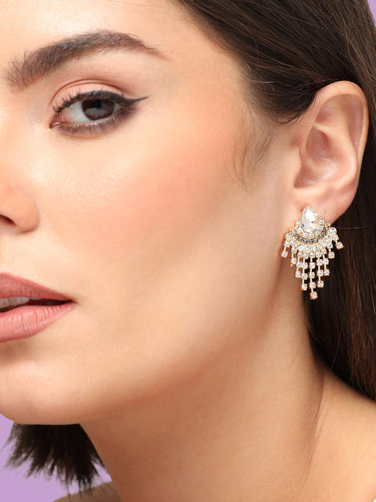 GOLD PLATED PARTY DESIGNER STONE DROP EARRING FOR WOMEN