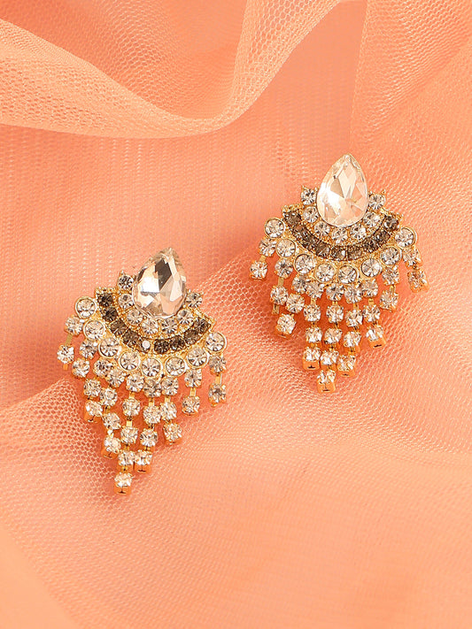 GOLD PLATED PARTY DESIGNER STONE DROP EARRING FOR WOMEN