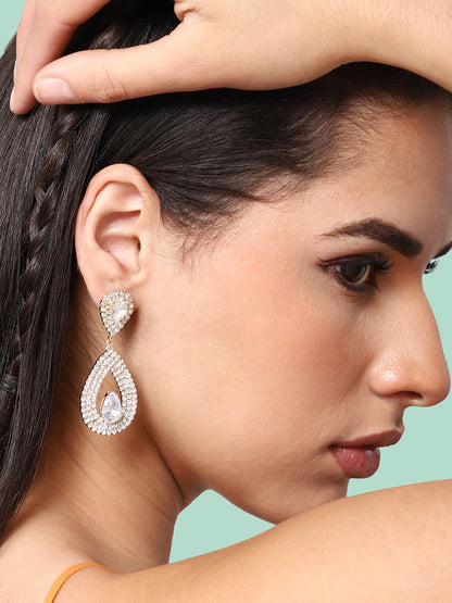 GOLD PLATED PARTY DESIGNER STONE DROP EARRING FOR WOMEN
