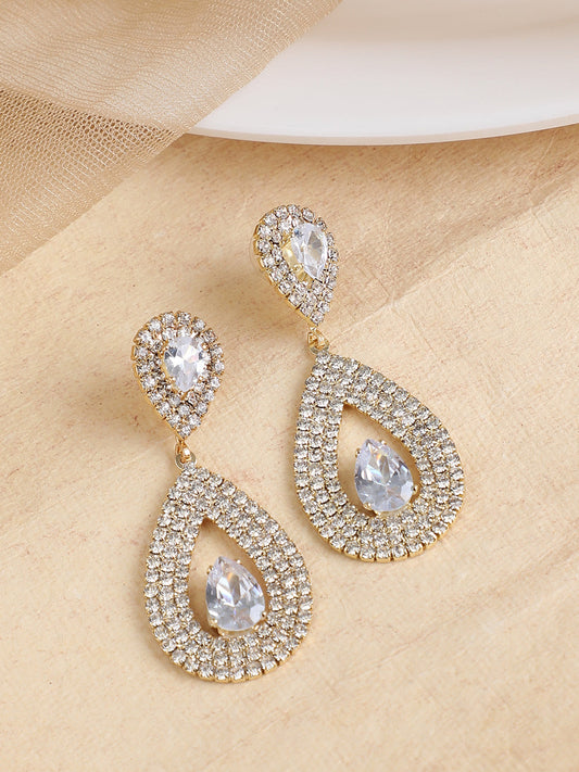 GOLD PLATED PARTY DESIGNER STONE DROP EARRING FOR WOMEN