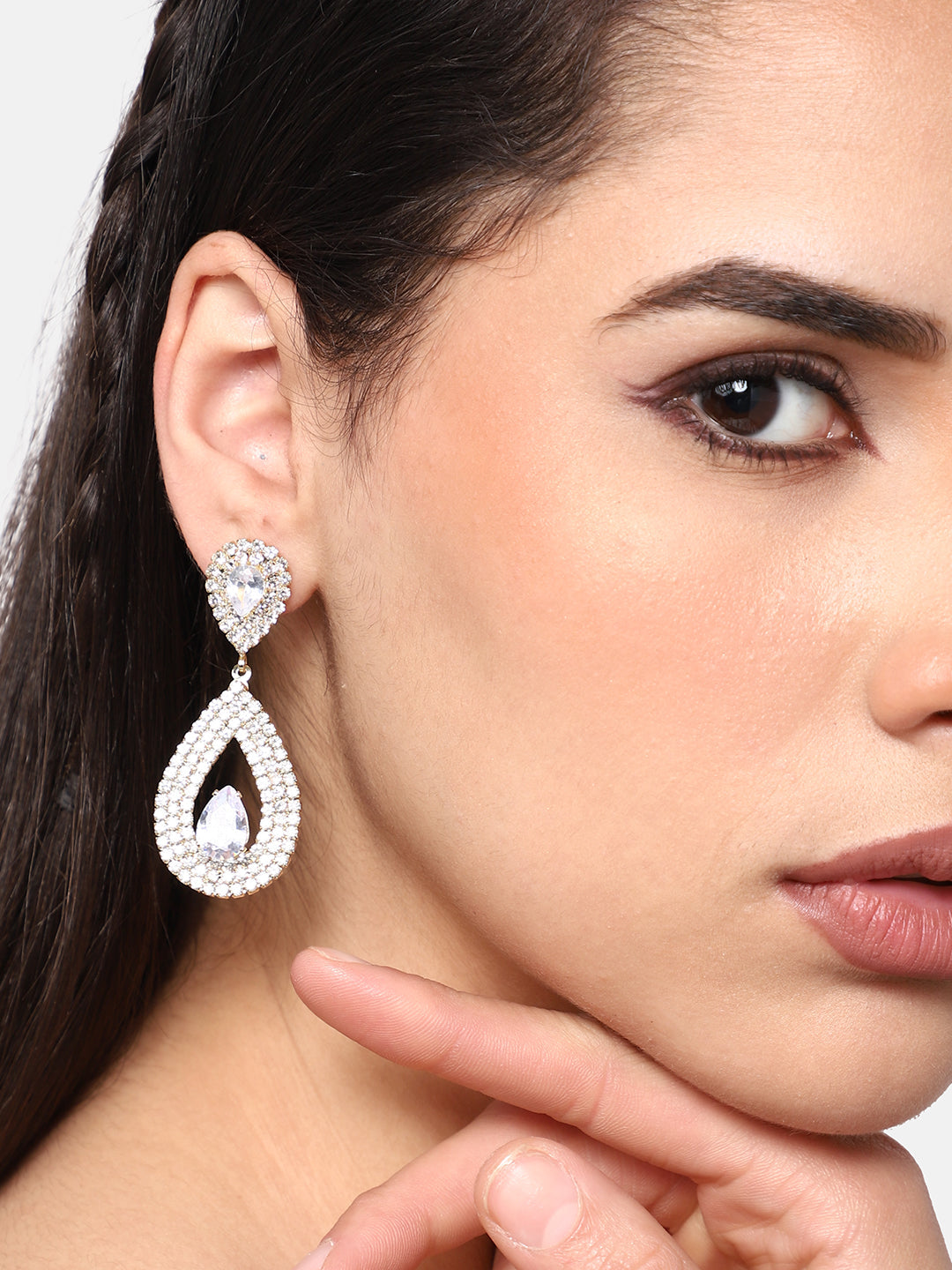 GOLD PLATED PARTY DESIGNER STONE DROP EARRING FOR WOMEN