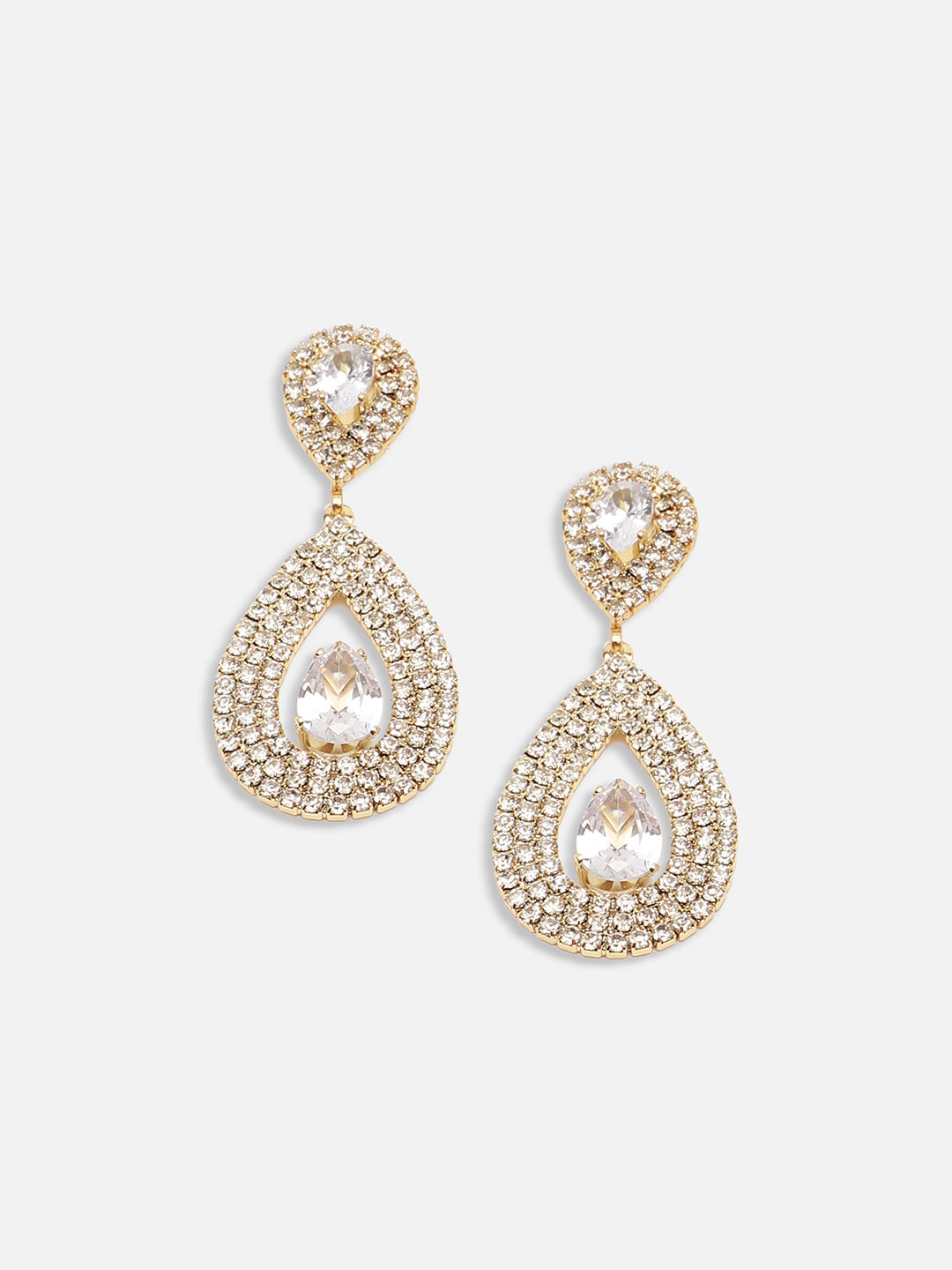 GOLD PLATED PARTY DESIGNER STONE DROP EARRING FOR WOMEN