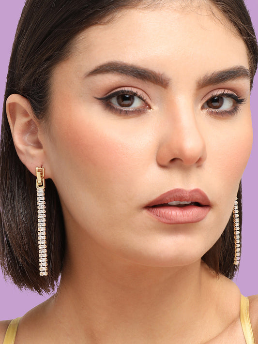 GOLD PLATED PARTY DESIGNER STONE DROP EARRING FOR WOMEN