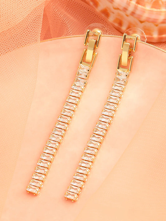 GOLD PLATED PARTY DESIGNER STONE DROP EARRING FOR WOMEN