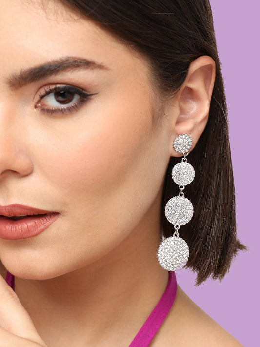 SILVER PLATED PARTY DESIGNER STONE DROP EARRING FOR WOMEN