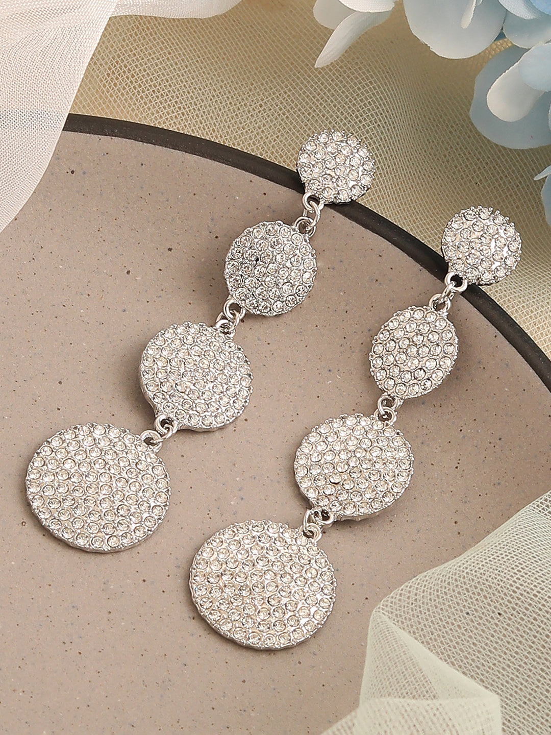 SILVER PLATED PARTY DESIGNER STONE DROP EARRING FOR WOMEN