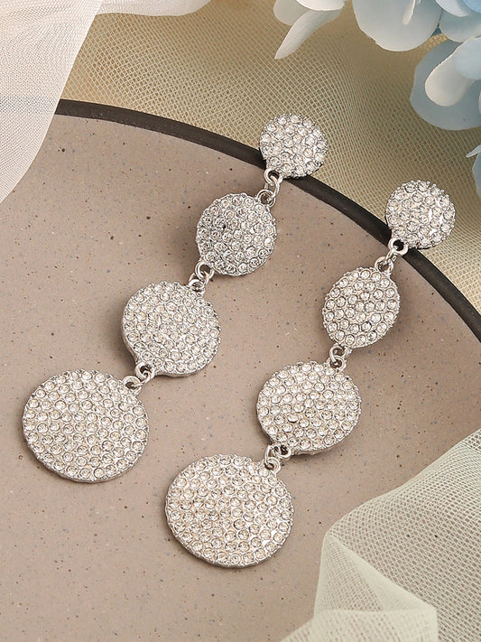 SILVER PLATED PARTY DESIGNER STONE DROP EARRING FOR WOMEN