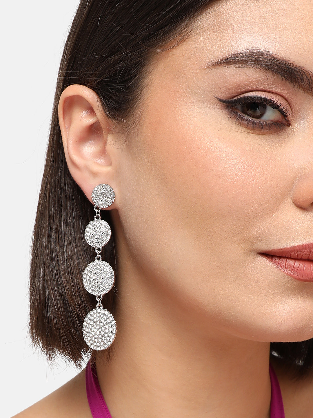 SILVER PLATED PARTY DESIGNER STONE DROP EARRING FOR WOMEN