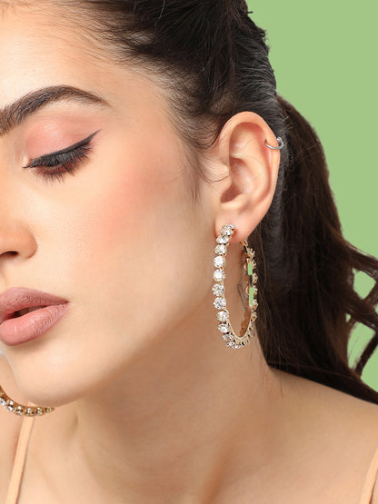 GOLD PLATED PARTY DESIGNER STONE HOOP EARRING FOR WOMEN