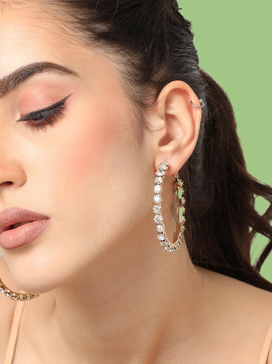 GOLD PLATED PARTY DESIGNER STONE HOOP EARRING FOR WOMEN
