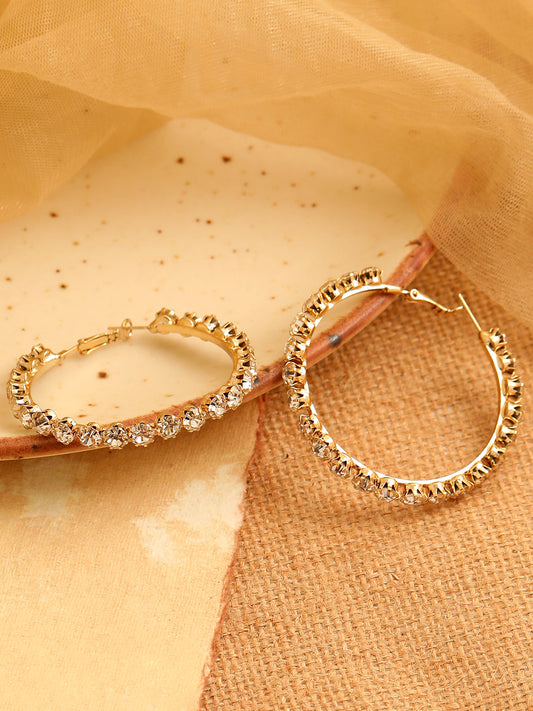 GOLD PLATED PARTY DESIGNER STONE HOOP EARRING FOR WOMEN