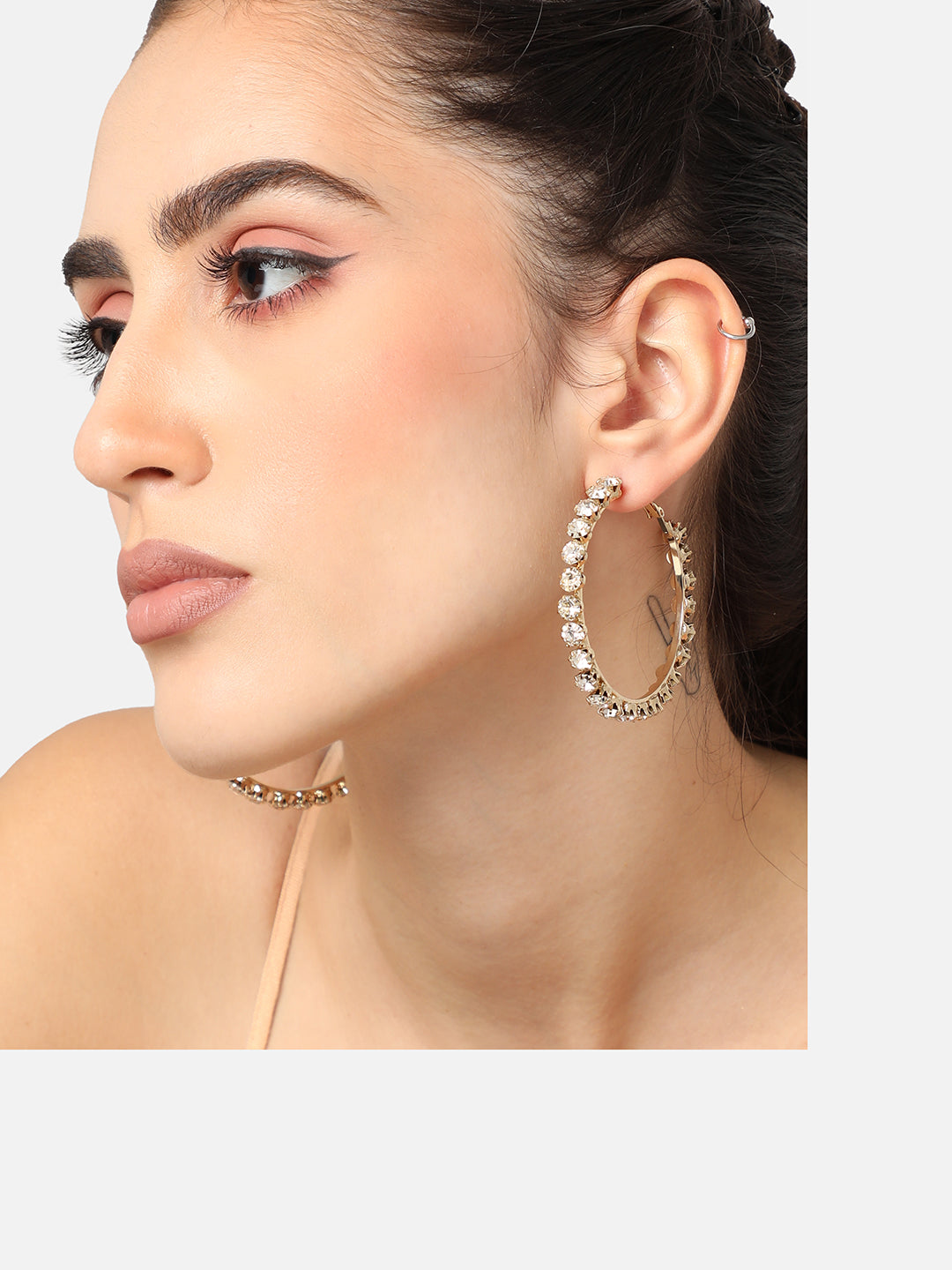 GOLD PLATED PARTY DESIGNER STONE HOOP EARRING FOR WOMEN