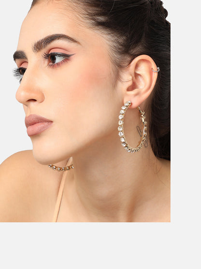 GOLD PLATED PARTY DESIGNER STONE HOOP EARRING FOR WOMEN