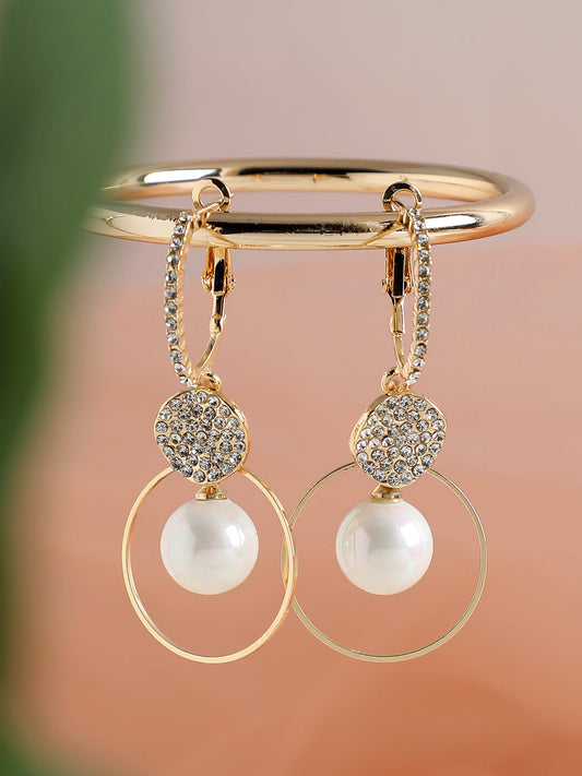 GOLD PLATED PARTY PEARLS DROP EARRING FOR WOMEN