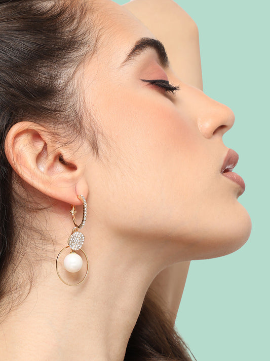 GOLD PLATED PARTY PEARLS DROP EARRING FOR WOMEN