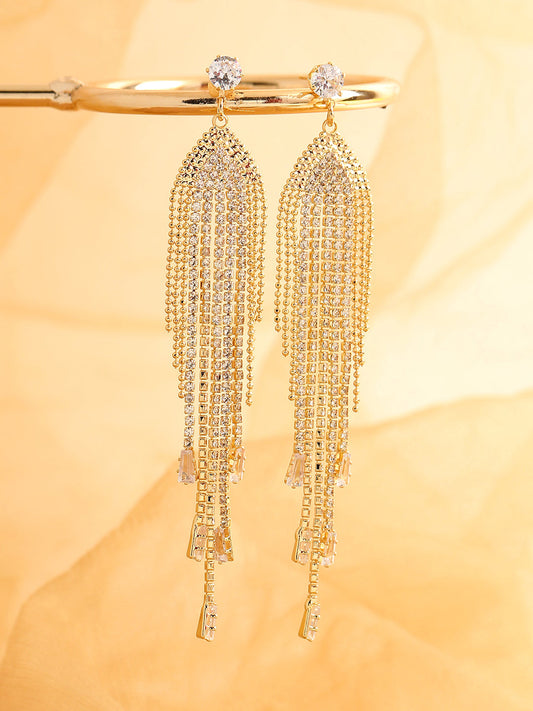GOLD PLATED PARTY DESIGNER STONE DROP EARRING FOR WOMEN