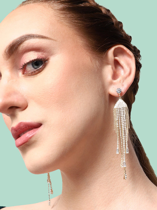 GOLD PLATED PARTY DESIGNER STONE DROP EARRING FOR WOMEN
