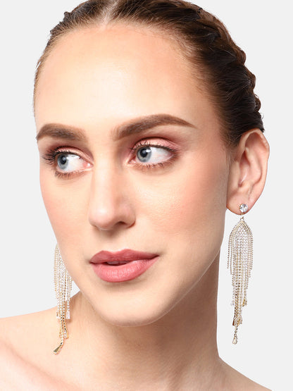 GOLD PLATED PARTY DESIGNER STONE DROP EARRING FOR WOMEN