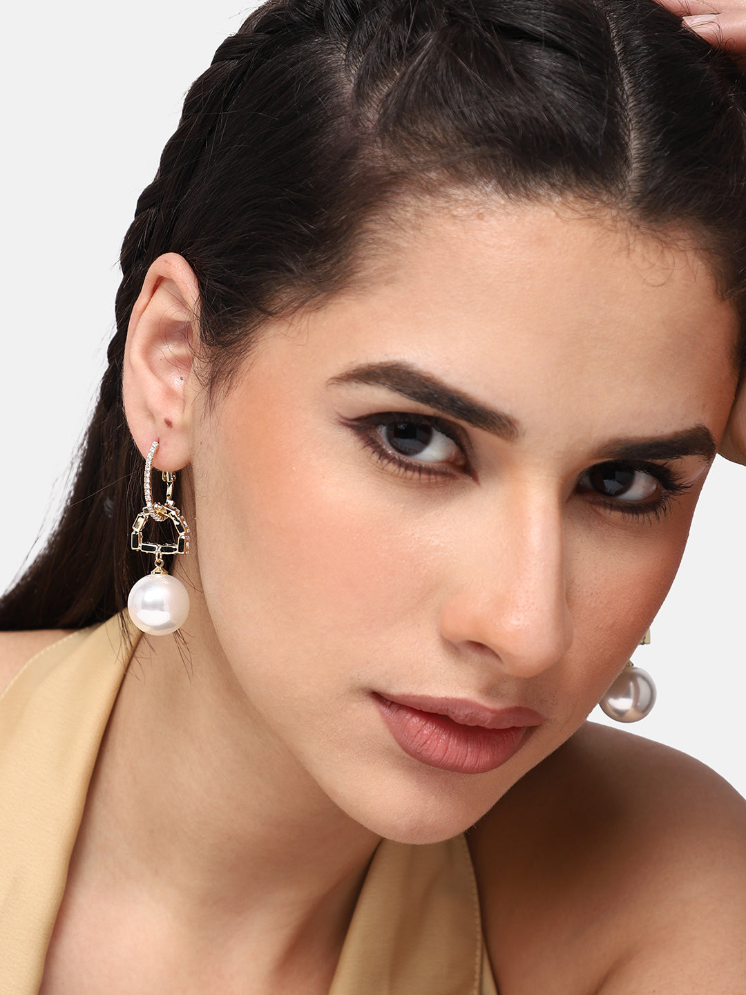 GOLD PLATED PARTY DESIGNER STONE DROP EARRING FOR WOMEN