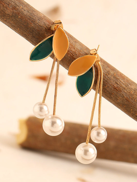 GOLD PLATED PARTY PEARLS DROP EARRING FOR WOMEN