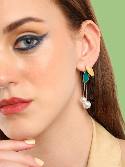 GOLD PLATED PARTY PEARLS DROP EARRING FOR WOMEN
