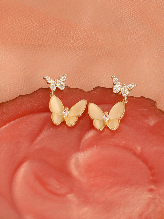 GOLD PLATED PARTY DESIGNER STONE DROP EARRING FOR WOMEN